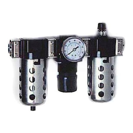 Arrow Pneumatics Arrow 3/8" Modular FRL W/End Ports C33453, Gauge, Poly Bowl, Manual & Ultra Fog Lubricator C33453